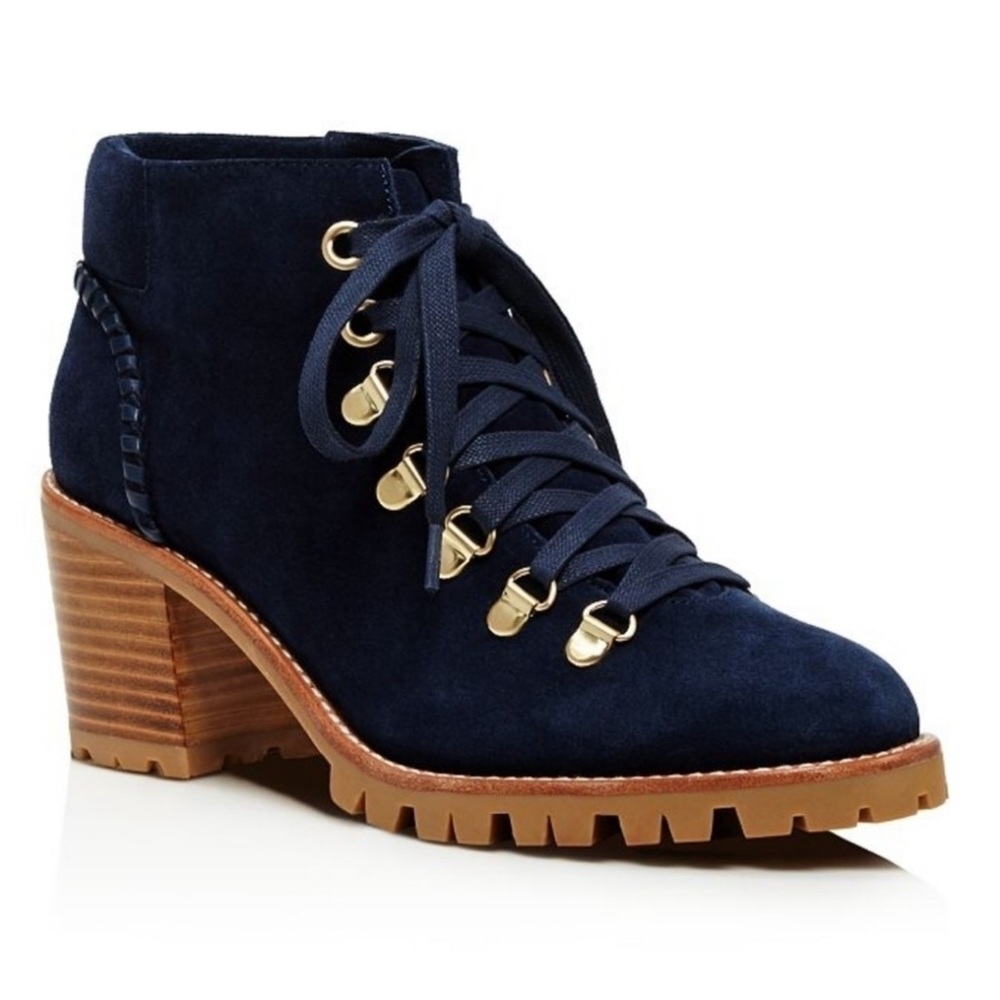 Jack Rogers Navy Blue Ankle Boots with Gold Accents